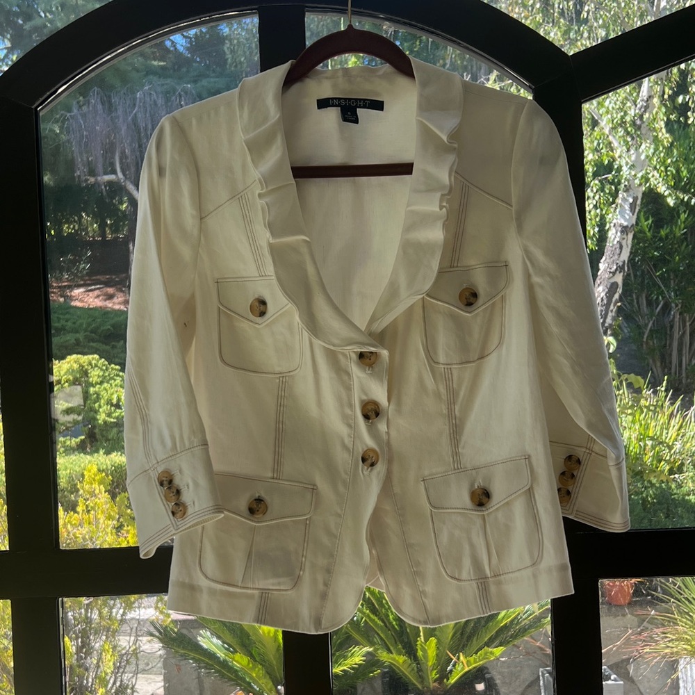 INC International Concepts Cream Ruffled Blazer